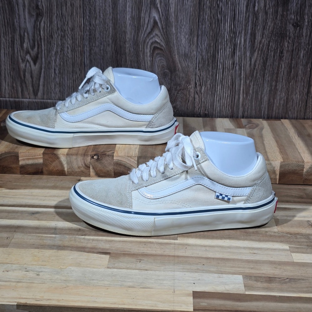 Vans Skate Old Skool Off White Suede Canvas Skateboarding Shoes Men's 6.5 Cream‎